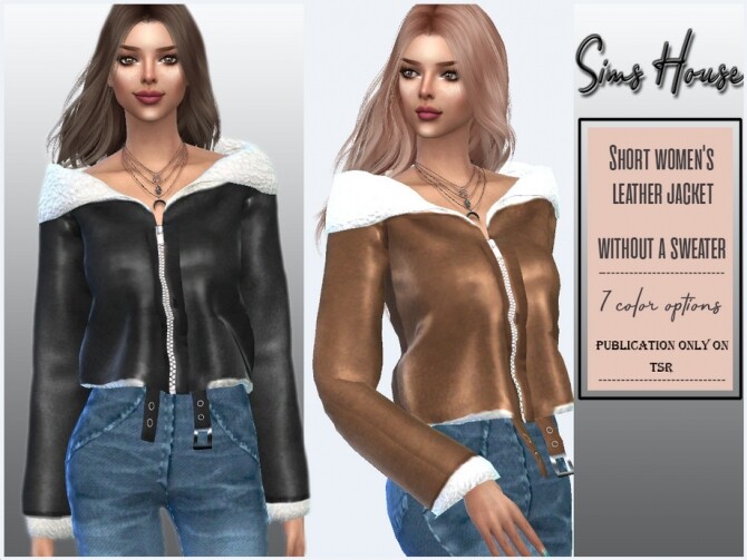 Sims 4 Short leather jacket without a sweater by Sims House at TSR