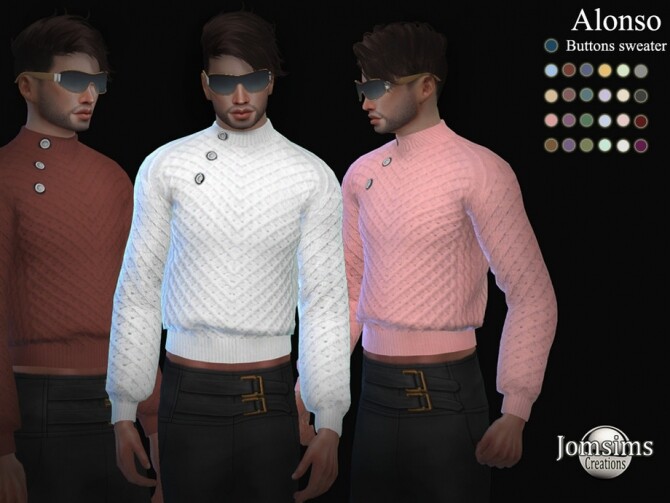 Sims 4 Alonso buttons sweater by  jomsims at TSR