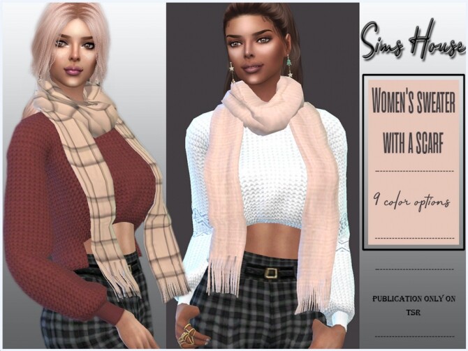 Sims 4 Sweater with a scarf by Sims House at TSR