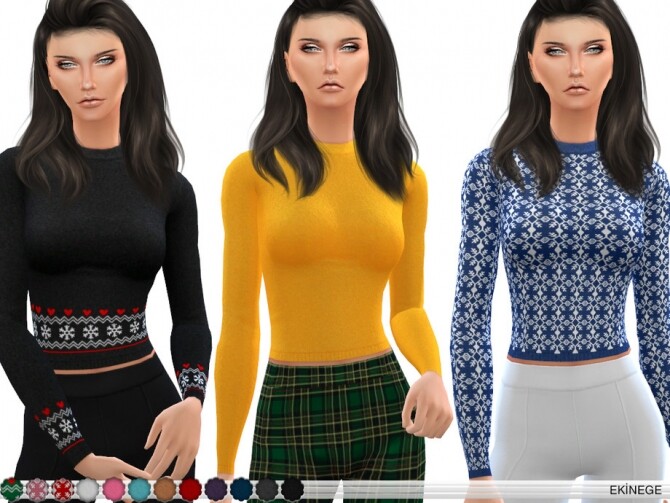Sims 4 Mock Neck Long Sleeve Crop Top by ekinege at TSR