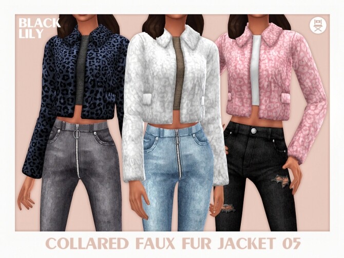 Sims 4 Collared Faux Fur Jacket 05 by Black Lily at TSR