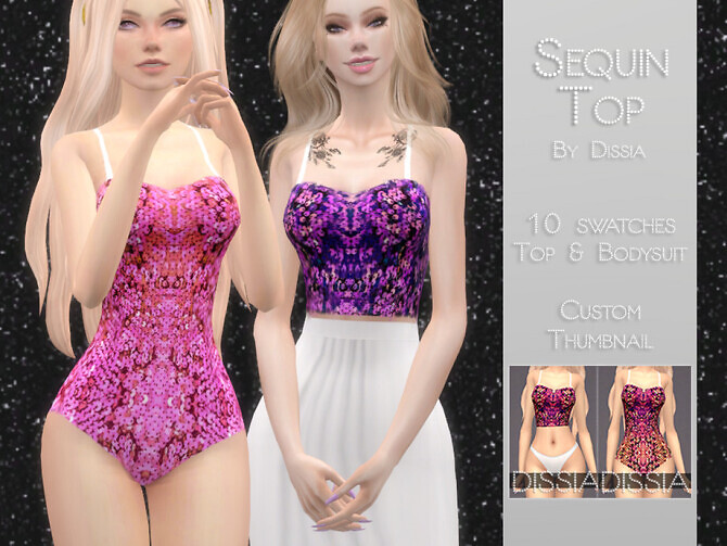 Sims 4 Sequin Top and Bodysuit by Dissia at TSR
