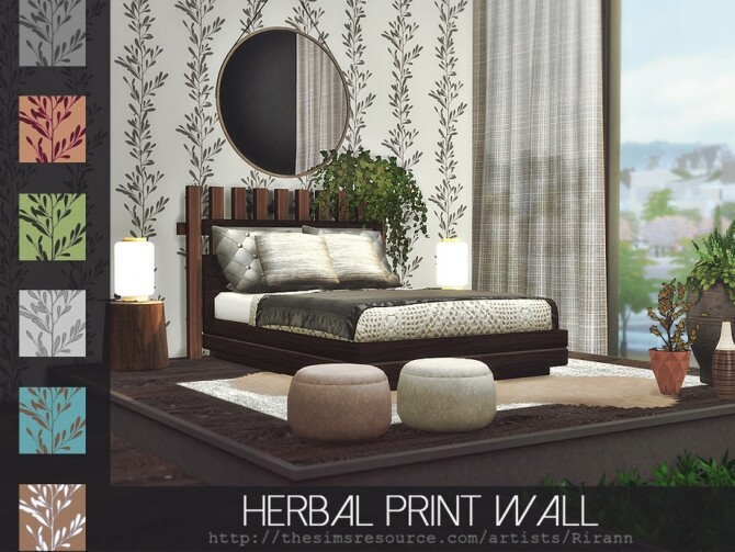 Sims 4 Herbal Print Wall by Rirann at TSR