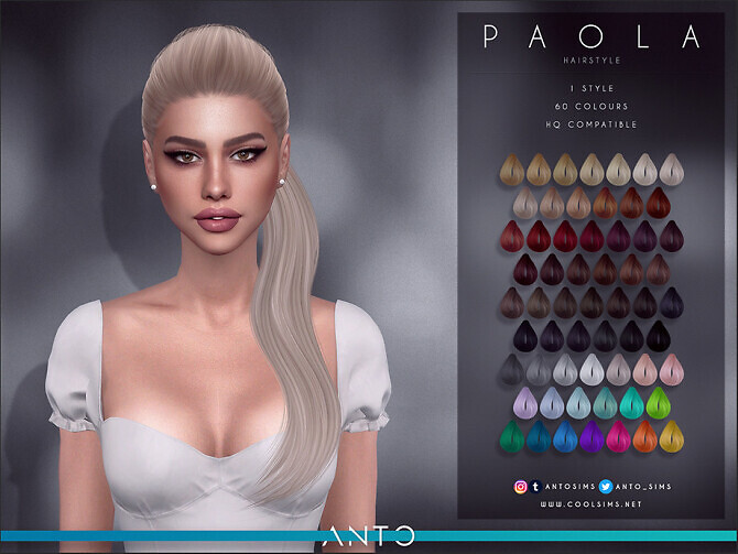Sims 4 Paola long wavy tail hair by Anto at TSR