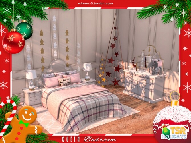 Sims 4 Queen Bedroom Holiday Wonderland by Winner9 at TSR