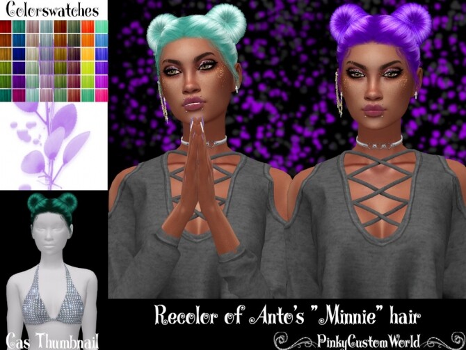 Sims 4 Recolor of Antos Minnie hair by PinkyCustomWorld at TSR