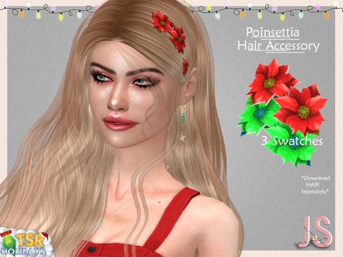 Sims 4 Poinsettia Hair Acc Holiday Wonderland by JavaSims at TSR