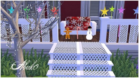 Christmas set: stairs, fence, loveseat, snowman, gingerman, candy at Abuk0 Sims4