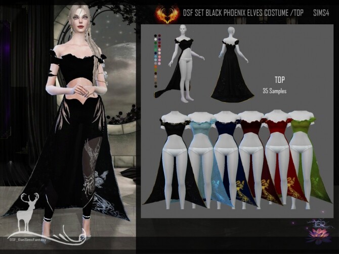 Sims 4 DSF SET BLACK PHOENIX ELVES COSTUME by DanSimsFantasy at TSR