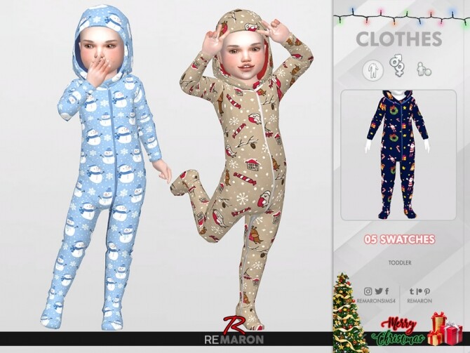 Sims 4 Christmas PJ Jumpsuits for Toddler 01 by remaron at TSR