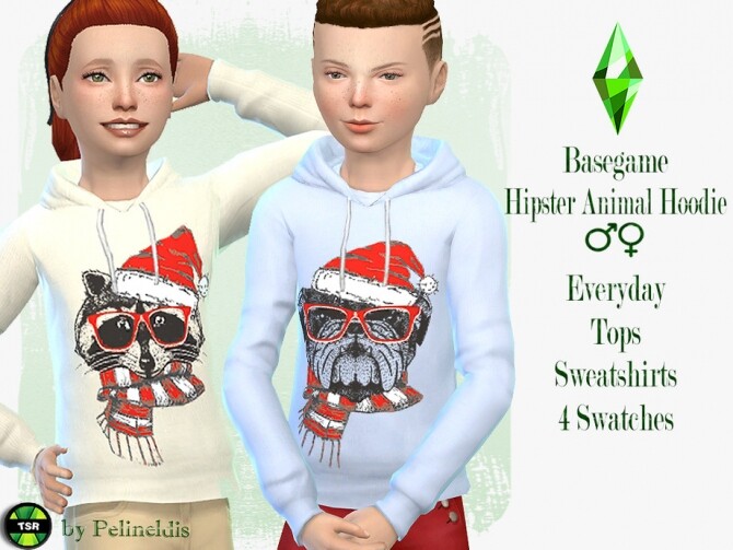 Sims 4 Christmas Hipster Animal Hoodie by Pelineldis at TSR