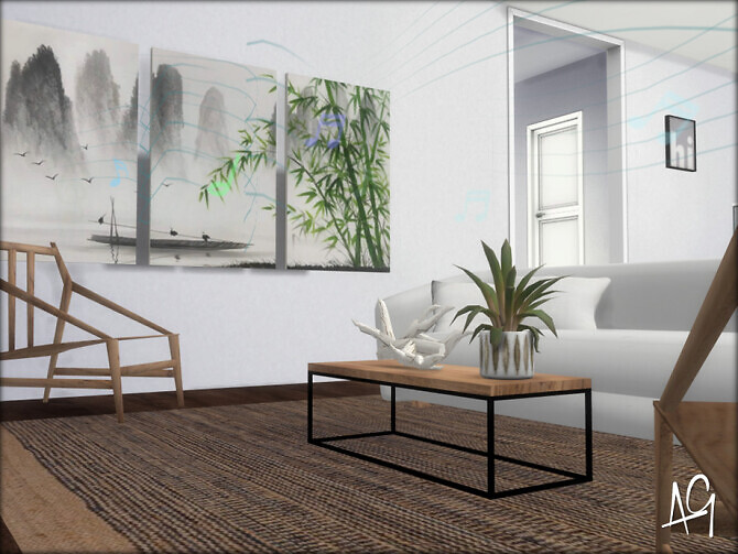 Sims 4 Zen Living Room by ALGbuilds at TSR