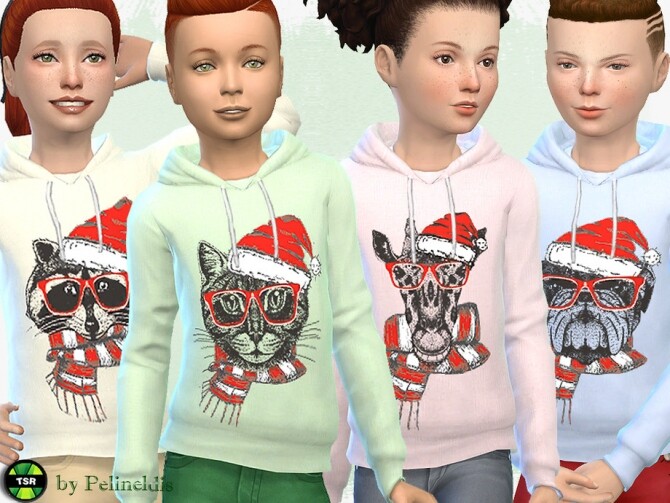 Sims 4 Christmas Hipster Animal Hoodie by Pelineldis at TSR