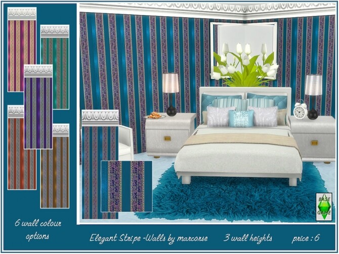 Sims 4 Elegant Stripe Walls by marcorse at TSR