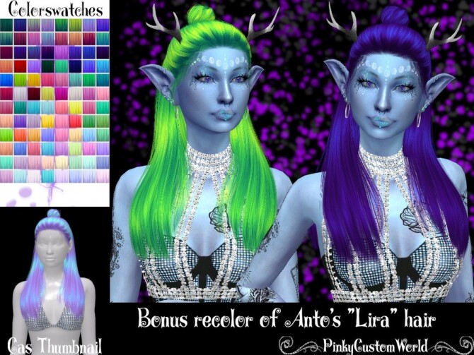 Sims 4 Bonus recolor of Antos Lira hair by PinkyCustomWorld at TSR