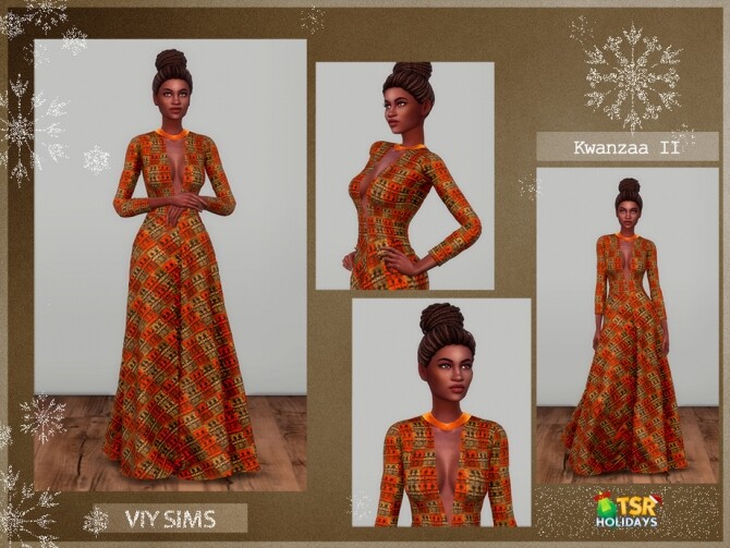 Sims 4 Kwanzaa Dress II   VI Holiday Wonderland by Viy Sims at TSR