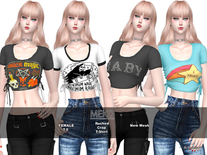 Sims 4 MEKO Ruched T Shirt by Helsoseira at TSR