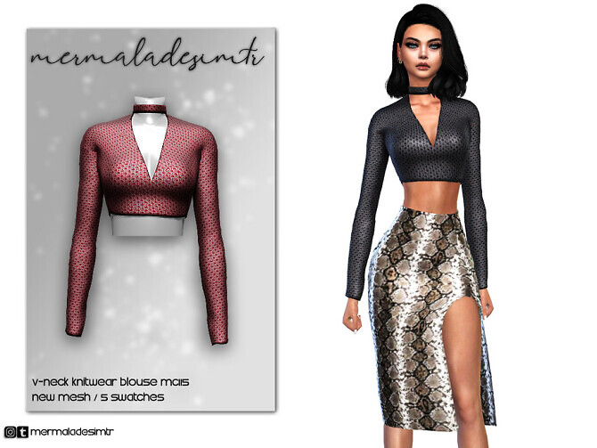 Sims 4 V Neck Knitwear Blouse MC115 by mermaladesimtr at TSR