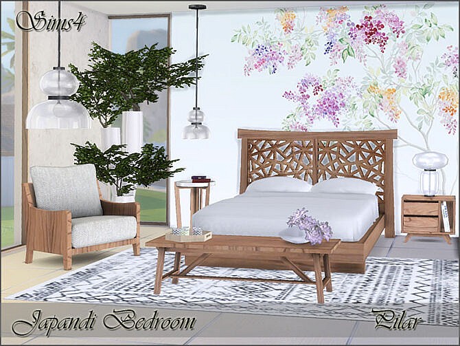 Sims 4 Japandi Bedroom by Pilar at TSR