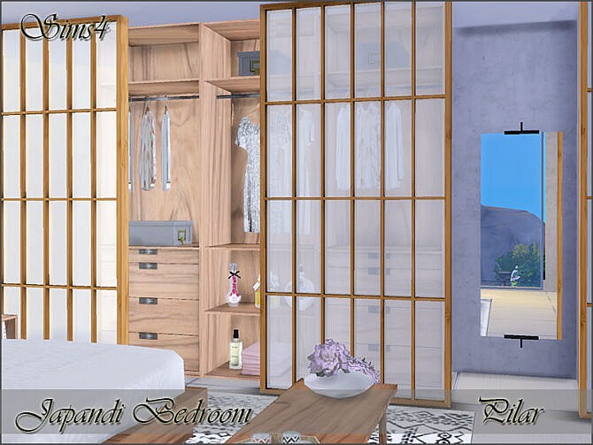 Sims 4 Japandi Bedroom by Pilar at TSR