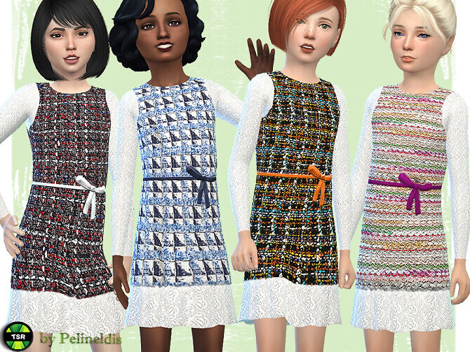 Sims 4 Boucle Tunic Dress with Lace by Pelineldis at TSR