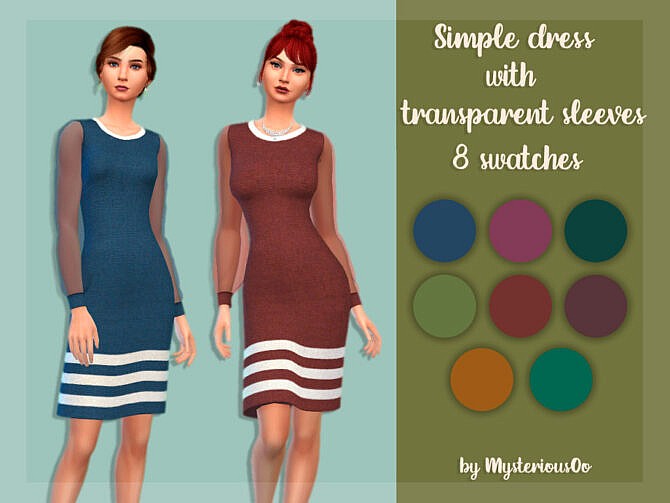 Sims 4 Simple dress with transparent slevees by MysteriousOo at TSR