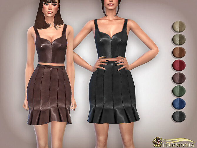 Sims 4 Sleeveless Vegan Leather Hem Skirt by Harmonia at TSR