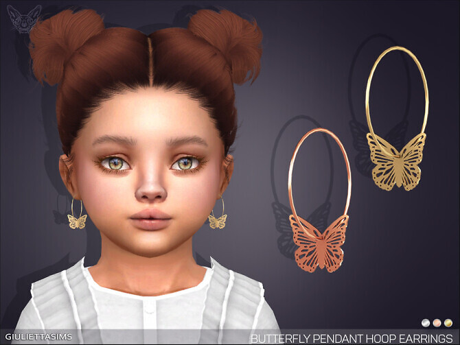 Sims 4 Butterfly Pendant Hoop Earrings For Toddlers by feyona at TSR
