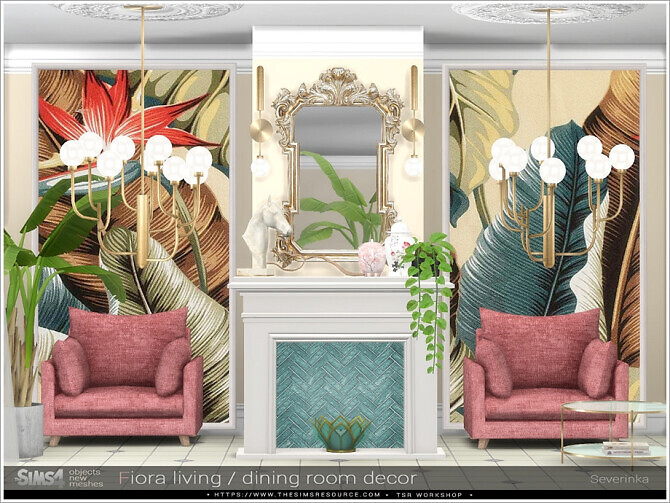 Sims 4 Fiora living/dining room decor by Severinka at TSR