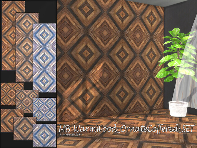 Sims 4 MB Warm Wood Ornate Coffered SET by matomibotaki at TSR