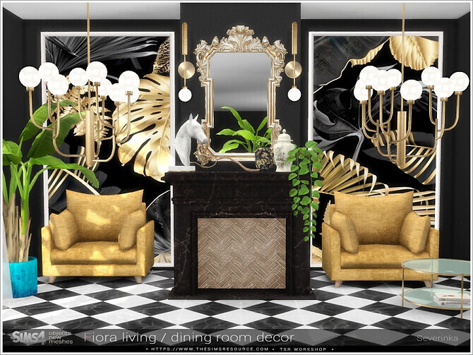 Sims 4 Fiora living/dining room decor by Severinka at TSR