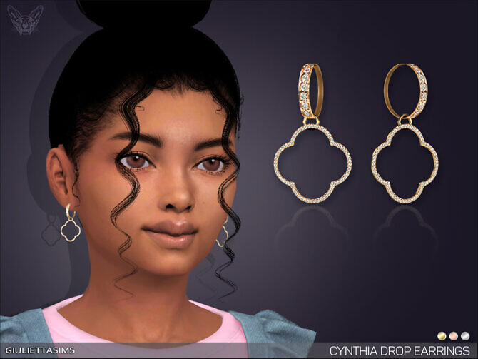 Sims 4 Cynthia Drop Earrings For Kids by feyona at TSR