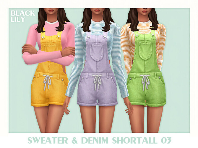 Sims 4 Sweater & Denim Shortall 03 by Black Lily at TSR