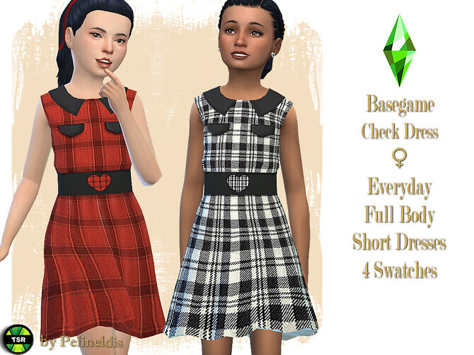 Sims 4 Check Collar Dress by Pelineldis at TSR
