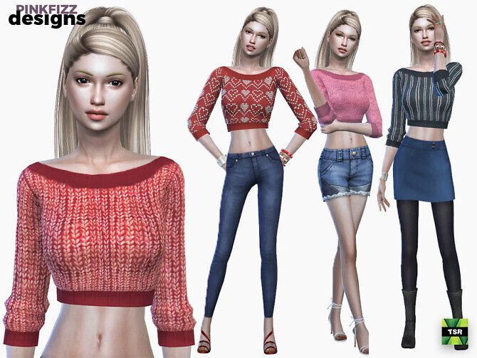 Sims 4 Cropped Sweater by Pinkfizzzzz at TSR