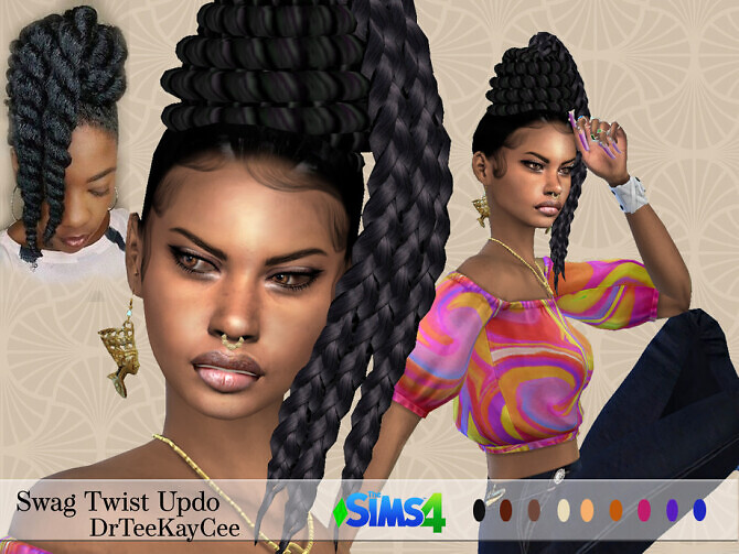 Sims 4 Swag Twist Updo Hair by drteekaycee at TSR