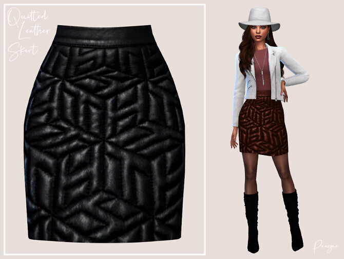 Sims 4 Quilted Leather Skirt by Paogae at TSR