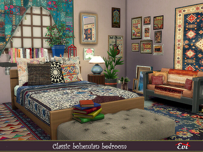 Sims 4 Classic Bohemian Bedroom by evi at TSR