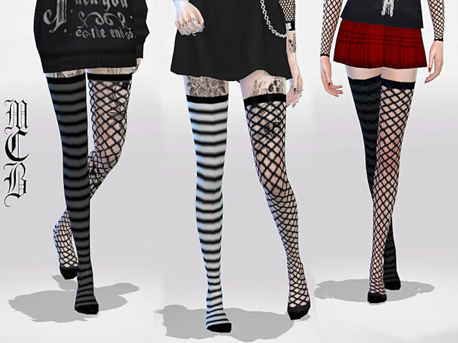 Long Over Knee Stripe And Fishnet Socks By Maruchanbe