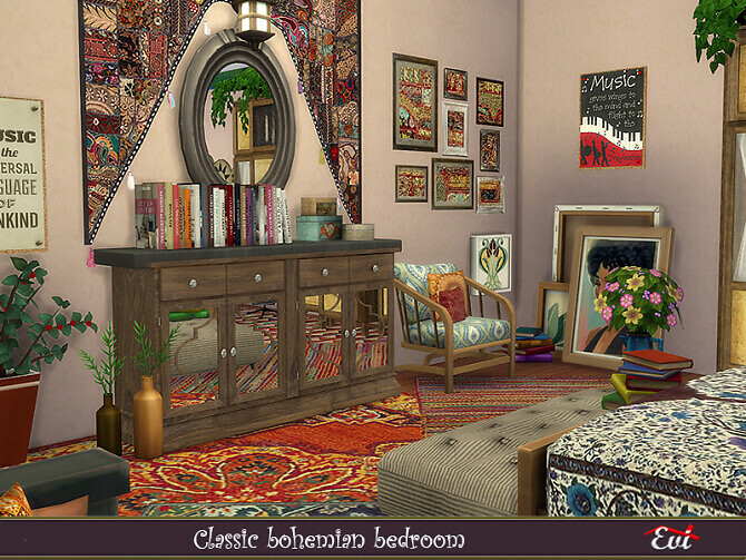 Sims 4 Classic Bohemian Bedroom by evi at TSR