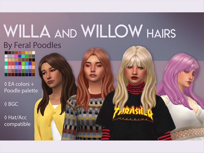 Sims 4 Willow long hair with fluffy bangs by feralpoodles at TSR