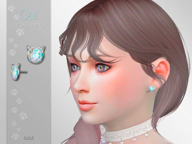 Sims 4 Cat Child Earrings by Suzue at TSR