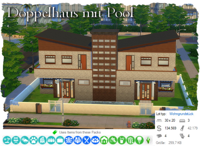 Sims 4 Semi detached house with pool by Chalipo at All 4 Sims