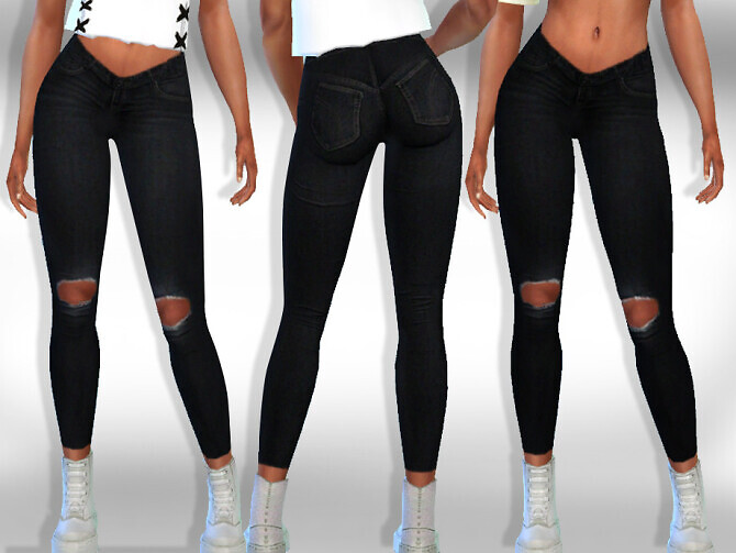 Sims 4 Black Ripped Jeans by Saliwa at TSR
