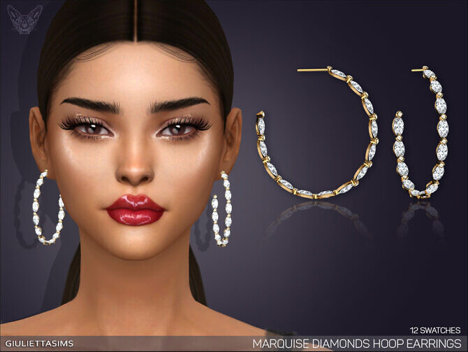 Sims 4 Marquise Diamond Hoop Earrings by feyona at TSR