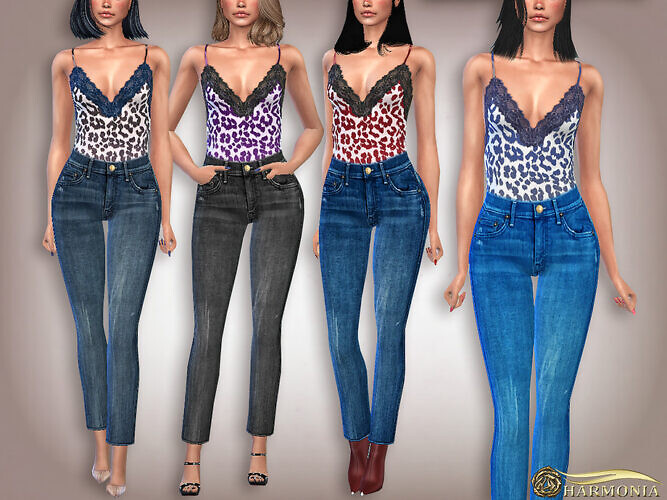 Lace Trim Cami And Jeans By Harmonia