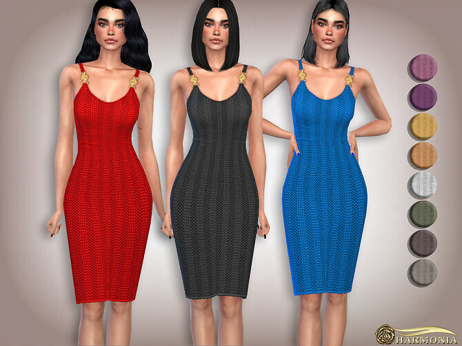 Sims 4 Golden Accent Knit Dress by Harmonia at TSR