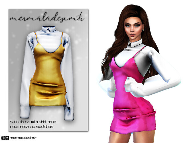 Sims 4 Satin Dress with Shirt MC117 by mermaladesimtr at TSR