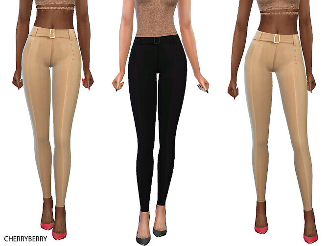 Sims 4 Dita Beige Pants by CherryBerrySim at TSR
