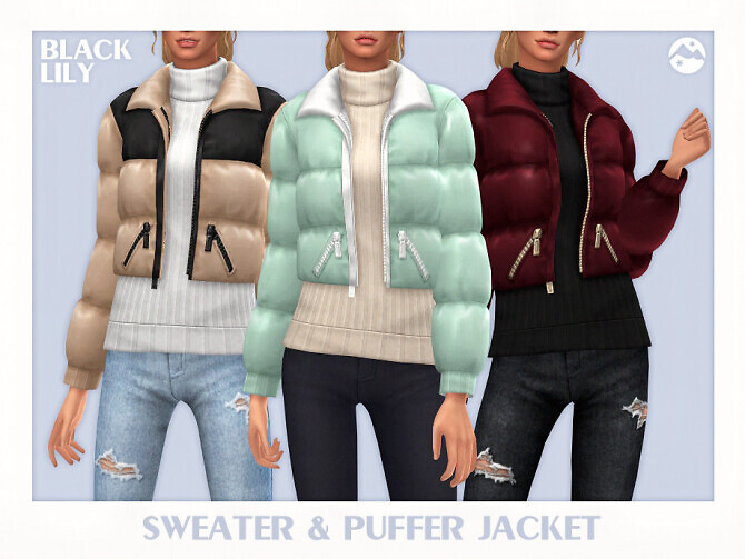 Sims 4 Sweater & Puffer Jacket by Black Lily at TSR